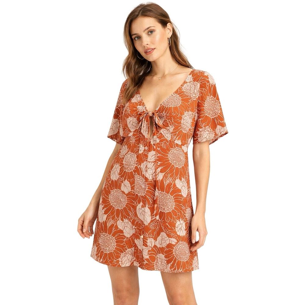 Madewell 100% Silk Floral Dress Size 14 Boho Mini Tie Neck Button Front